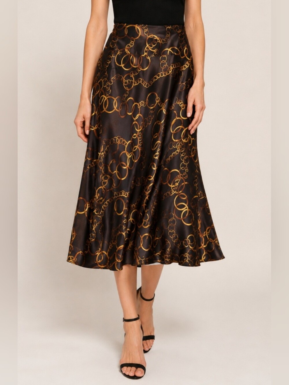 S.L.B. petite brown skirt with chain pattern